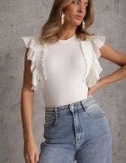 elsa.m by may Body Elegant Alb din Bumbac cu Închidere cu Capse Finisat cu Volănașe Iilines