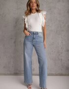 elsa.m by may Body Elegant Alb din Bumbac cu Închidere cu Capse Finisat cu Volănașe Iilines