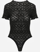 elsa.m by may Body Negru din Dantelă cu Croi Aderent cu Mânecă Scurtă Adradina