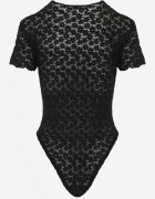 elsa.m by may Body Negru din Dantelă cu Croi Aderent cu Mânecă Scurtă Adradina