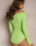 elsa.m by may Body Verde deschis din Vâscoză Reiat cu umeri goi cu mânecă lungă Hirshan
