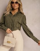 elsa.m by may Cămașă Ajurată Verde închisă cu Guler tunicală Elegantă Manuella