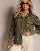 elsa.m by may Cămașă Ajurată Verde închisă cu Guler tunicală Elegantă Manuella