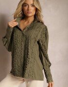 elsa.m by may Cămașă Ajurată Verde închisă cu Guler tunicală Elegantă Manuella