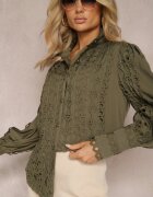 elsa.m by may Cămașă Ajurată Verde închisă cu Guler tunicală Elegantă Manuella