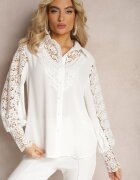 elsa.m by may Cămașă Albă Ajurată cu Mâneci Bufante și Nasturi de Perle Ingebo