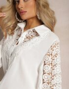 elsa.m by may Cămașă Albă Ajurată cu Mâneci Bufante și Nasturi de Perle Ingebo