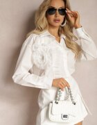 elsa.m by may Cămașă Albă cu Aplicații în Formă de Flori cu Zirconii și Volănaș Loralei