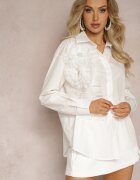 elsa.m by may Cămașă Albă cu Aplicații în Formă de Flori cu Zirconii și Volănaș Loralei