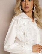 elsa.m by may Cămașă Albă cu Aplicații în Formă de Flori cu Zirconii și Volănaș Loralei