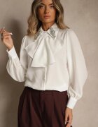 elsa.m by may Cămașă albă cu guler ornamental cu zirconii și volănaș Quelith