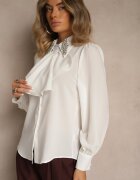 elsa.m by may Cămașă albă cu guler ornamental cu zirconii și volănaș Quelith