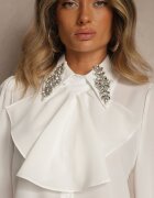 elsa.m by may Cămașă albă cu guler ornamental cu zirconii și volănaș Quelith