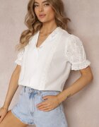 elsa.m by may Cămașă albă cu mâneci bufanți și inserții din dantelă Rathima