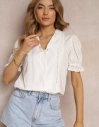 elsa.m by may Cămașă albă cu mâneci bufanți și inserții din dantelă Rathima