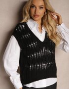 elsa.m by may Cămașă albă cu vestă pulover neagră tricotată Irithania
