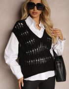 elsa.m by may Cămașă albă cu vestă pulover neagră tricotată Irithania