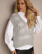 elsa.m by may Cămașă Albă cu Vestă tricotată tip pulover Gri Irithania