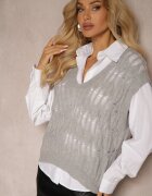 elsa.m by may Cămașă Albă cu Vestă tricotată tip pulover Gri Irithania