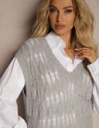 elsa.m by may Cămașă Albă cu Vestă tricotată tip pulover Gri Irithania
