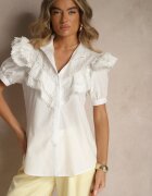 elsa.m by may Cămașă albă de dantelă cu mânecă scurtă și volane în față Audrea