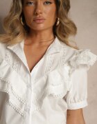 elsa.m by may Cămașă albă de dantelă cu mânecă scurtă și volane în față Audrea