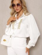 elsa.m by may Cămașă Albă din Satin cu zirconii și perle și guler Dokeria