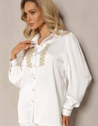 elsa.m by may Cămașă Albă din Satin cu zirconii și perle și guler Dokeria