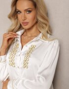 elsa.m by may Cămașă Albă din Satin cu zirconii și perle și guler Dokeria