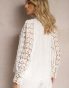 elsa.m by may Cămașă Albă Elegantă cu guler tunică decorată cu dantelă și perle Tebenia