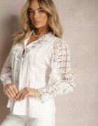 elsa.m by may Cămașă Albă Elegantă cu guler tunică decorată cu dantelă și perle Tebenia