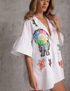 elsa.m by may Cămașă Albă Lungă cu mâneci 3/4 încheiată cu nasturi cu aplicații decorative Vieva