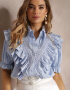 elsa.m by may Cămașă Albastră cu guler de dantelă și volane Neria