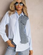 elsa.m by may Cămașă Albastră cu Inserție din denim în față și Cravată inclusă Mirelles