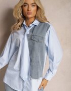 elsa.m by may Cămașă Albastră cu Inserție din denim în față și Cravată inclusă Mirelles
