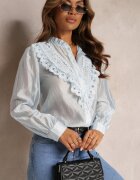 elsa.m by may Cămașă albastră cu nasturi cu dantelă decorativă Raneem
