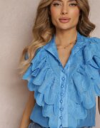 elsa.m by may Cămașă Albastră cu Volane Largi în Față și pe Umeri Clioni