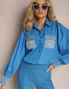 elsa.m by may Cămașă Albastră cu zirconii și perle de bijuterii Quezia
