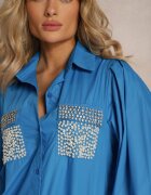 elsa.m by may Cămașă Albastră cu zirconii și perle de bijuterii Quezia