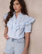 elsa.m by may Cămașă Albastră din Dantelă cu Mânecă Scurtă și Volane în Față Audrea