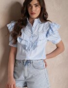 elsa.m by may Cămașă Albastră din Dantelă cu Mânecă Scurtă și Volane în Față Audrea