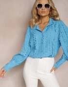 elsa.m by may Cămașă Albastră Perforată cu Guler Elegant Ridicat Manuella