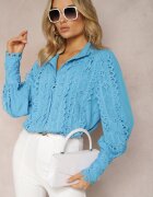 elsa.m by may Cămașă Albastră Perforată cu Guler Elegant Ridicat Manuella