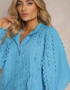 elsa.m by may Cămașă Albastră Perforată cu Guler Elegant Ridicat Manuella
