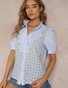 elsa.m by may Cămașă albastru deschis din țesătură de dantelă cu broderie și guler tunica Mardellia