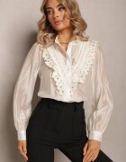 elsa.m by may Cămașă bej cu nasturi cu dantelă decorativă Raneem
