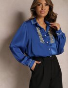 elsa.m by may Cămașă Bleu marin De satin cu Zirconii și Perle și Guler Dokeria