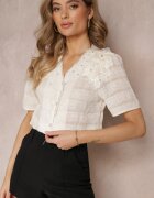 elsa.m by may Cămașă Bluză Bej cu Dantelă și Volane Engelli