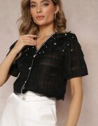 elsa.m by may Cămașă Bluză Neagră cu Dantelă și Volane Engelli