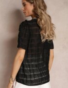 elsa.m by may Cămașă Bluză Neagră cu Dantelă și Volane Engelli